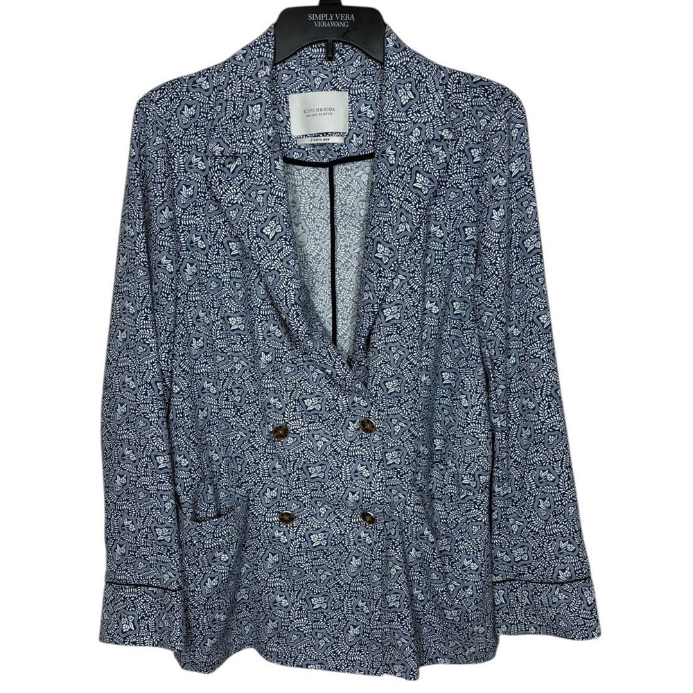 Scotch & Soda Blue Printed Blazer Women's Size Medium Double Breasted Career